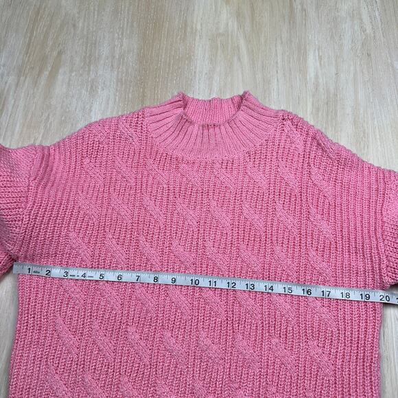 J Crew Pink Cotton Blend Cable Mock Neck Pullover Long Sleeve Sweater Medium - Picture 9 of 13
